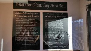 Tax and accounting graphics signage inside