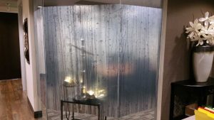 Custom decorative window fim for glass office privacy