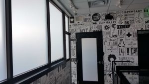Dispensary with privacy frost window film inside
