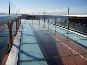 Over canyon glass bridge with protective film